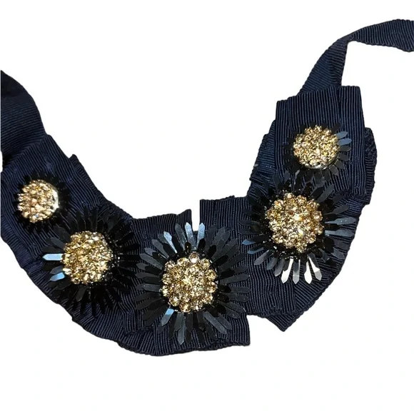 Ann Taylor Navy Blue Ribbon Rhinestone Necklace - Picture 1 of 3
